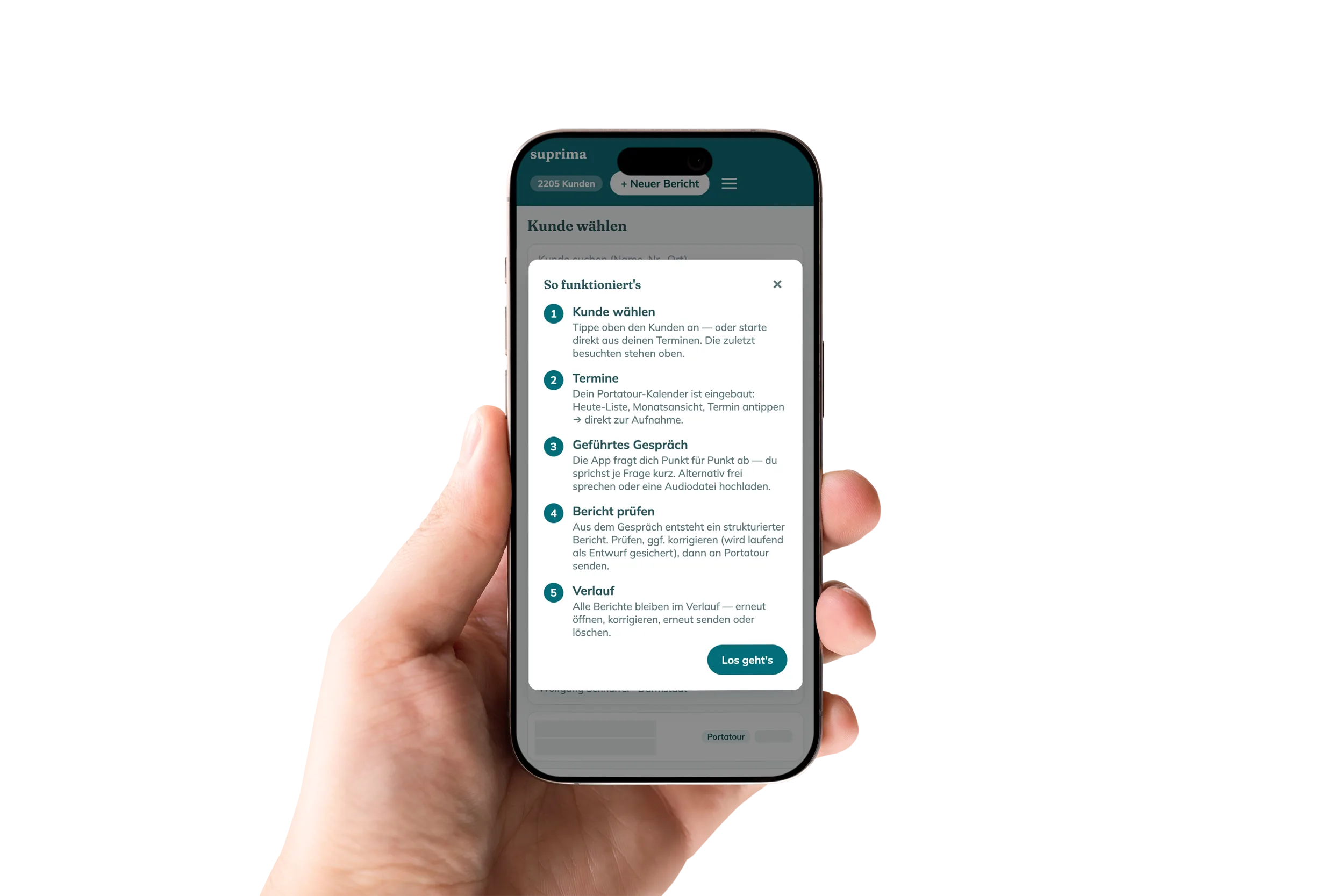 Die Besuchsbericht-App von Suprima auf dem iPhone