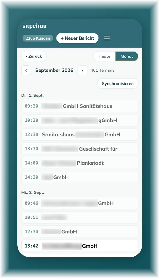 Besuchsbericht-App: Termine des Tages